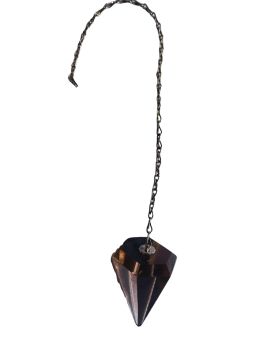 Pendule divinatoire en pierre conique QUARTZ FUMEfacettée avec chaîne argentée
