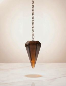 Pendule divinatoire en pierre conique QUARTZ FUMEfacettée avec chaîne argentée