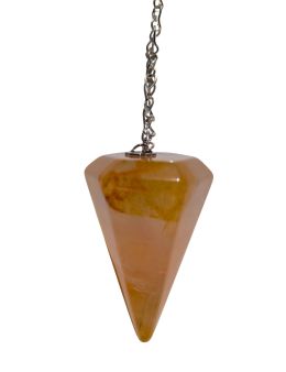 Pendule divinatoire en pierre CITRINE conique facettée avec chaîne argentée