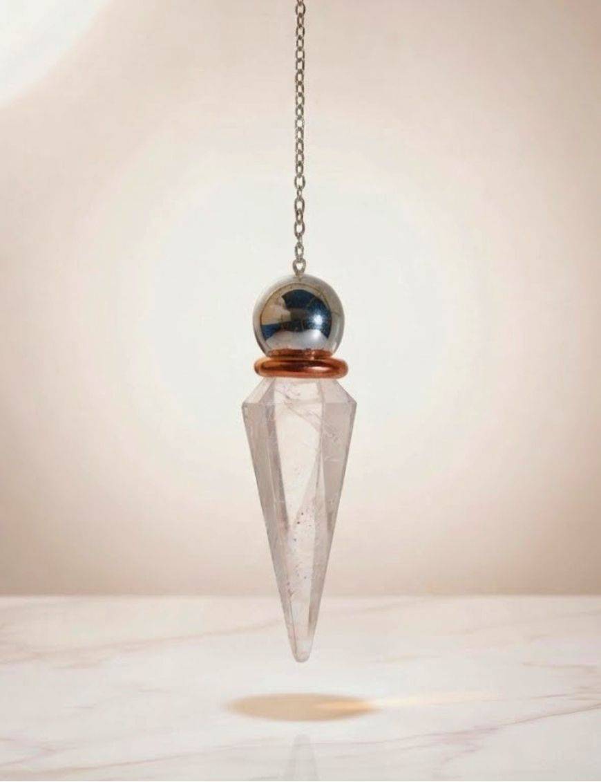 Pendule cristal de roche argent & cuivre | Pureté & radiesthésie