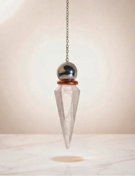 Pendule cristal de roche argent & cuivre | Pureté & radiesthésie