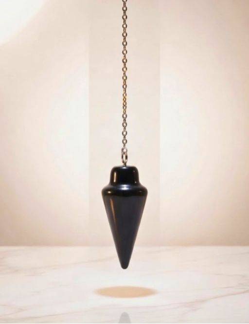 Pendule divinatoire en obsidienne noire conique : protection et bouclier en radiesthésie