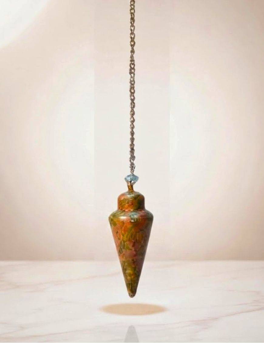 Pendule divinatoire Unakite conique 3cm | Renouveau & radiesthésie