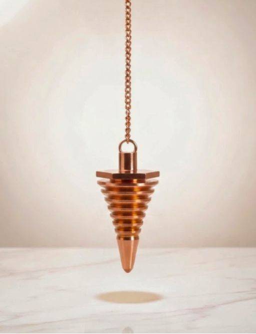 Pendule divinatoire métal conique cuivré avec chaîne cuivrée - Diamètre 1,5 cm