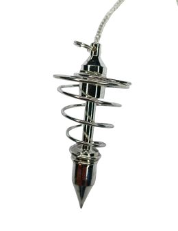 Pendule divinatoire XL métal Spirale argentée avec chaîne argentée - Diamètre 2.5 cm