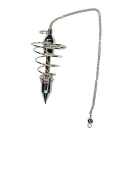 Pendule divinatoire XL métal Spirale argentée avec chaîne argentée - Diamètre 2.5 cm