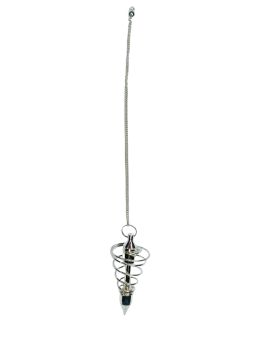 Pendule divinatoire XL métal Spirale argentée avec chaîne argentée - Diamètre 2.5 cm