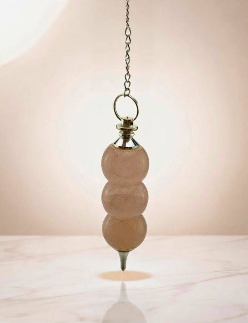 Pendule divinatoire quartz rose 3 pierres - Amour de soi & radiesthésie