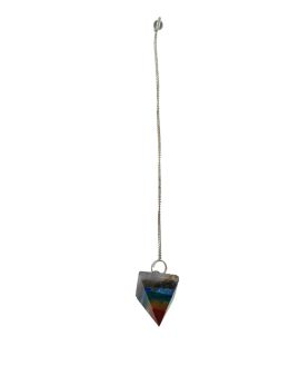 Pendule divinatoire pyramide 7 chakras avec chaîne argentée