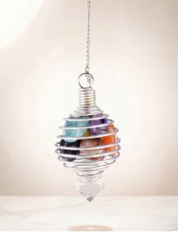 Pendule divinatoire Spirale Pierres de chakras et chaine argentée