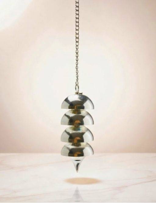 Pendule divinatoire métal argenté avec 4 demi-sphères démontables