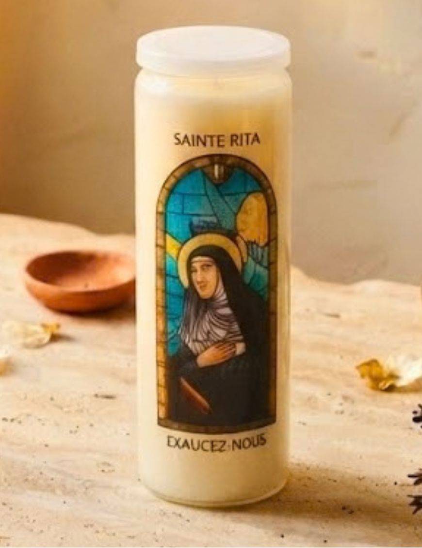 Bougie de neuvaine vitrail Sainte Rita