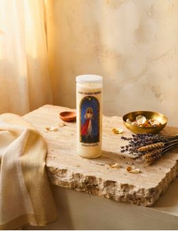 Bougie de neuvaine vitrail Christ Miséricordieux
