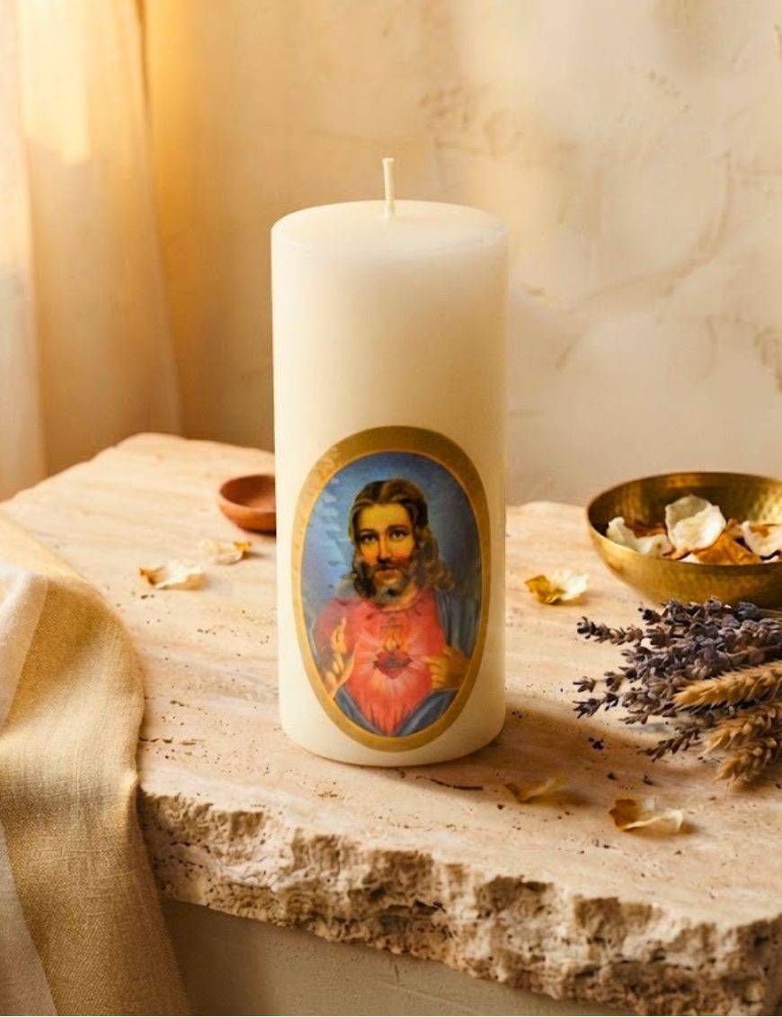 Bougie blanche / Cierge Sacré Coeur de Jésus