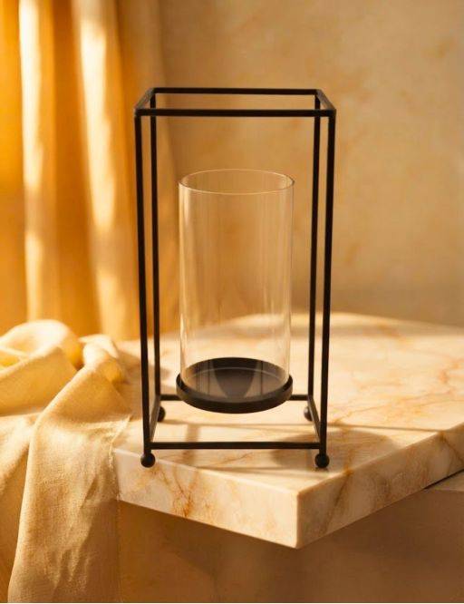 Photophore métal et verre 31,5 cm
