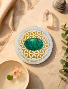 Plaque de rechargement - Sélénite - Fleur de vie - 8 cm