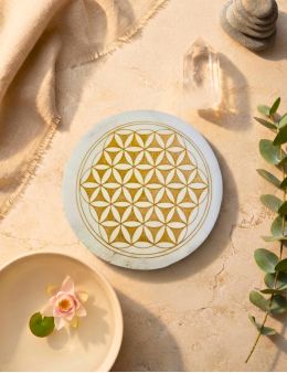 Plaque de rechargement - Sélénite - Fleur de vie - 8 cm