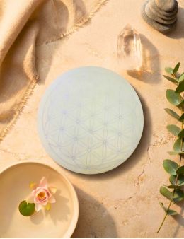 Plaque de rechargement - Sélénite - Fleur de vie - 13 cm