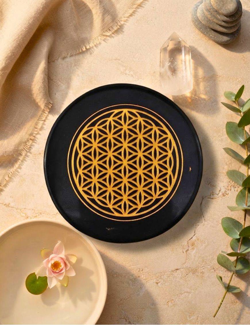 Plaque de rechargement - Shungite - Fleur de vie - 8cm