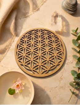 Plaque de rechargement fleur de vie Sculpté - Bois - 20cm