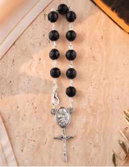 Dizainier chaîne argentée et perles noires façon bois