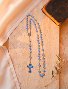 Chapelet Vierge Miraculeuse à perles bleues, avec écrin