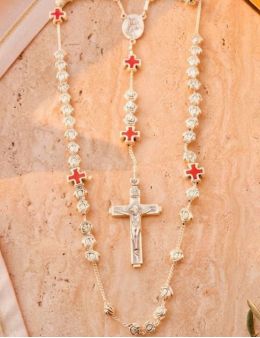 Chapelet sainte Rita en métal, croix celtiques rouges