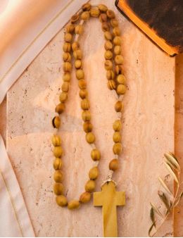 Chapelet dominicain en bois d'olivier, perles ovales