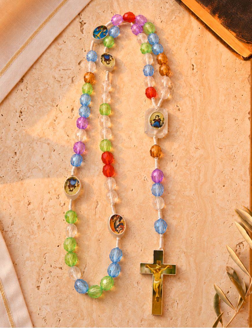 Chapelet corde, perles fantaisie multicolores