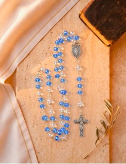 Chapelet Chaine - Perles Bleues et Cristal