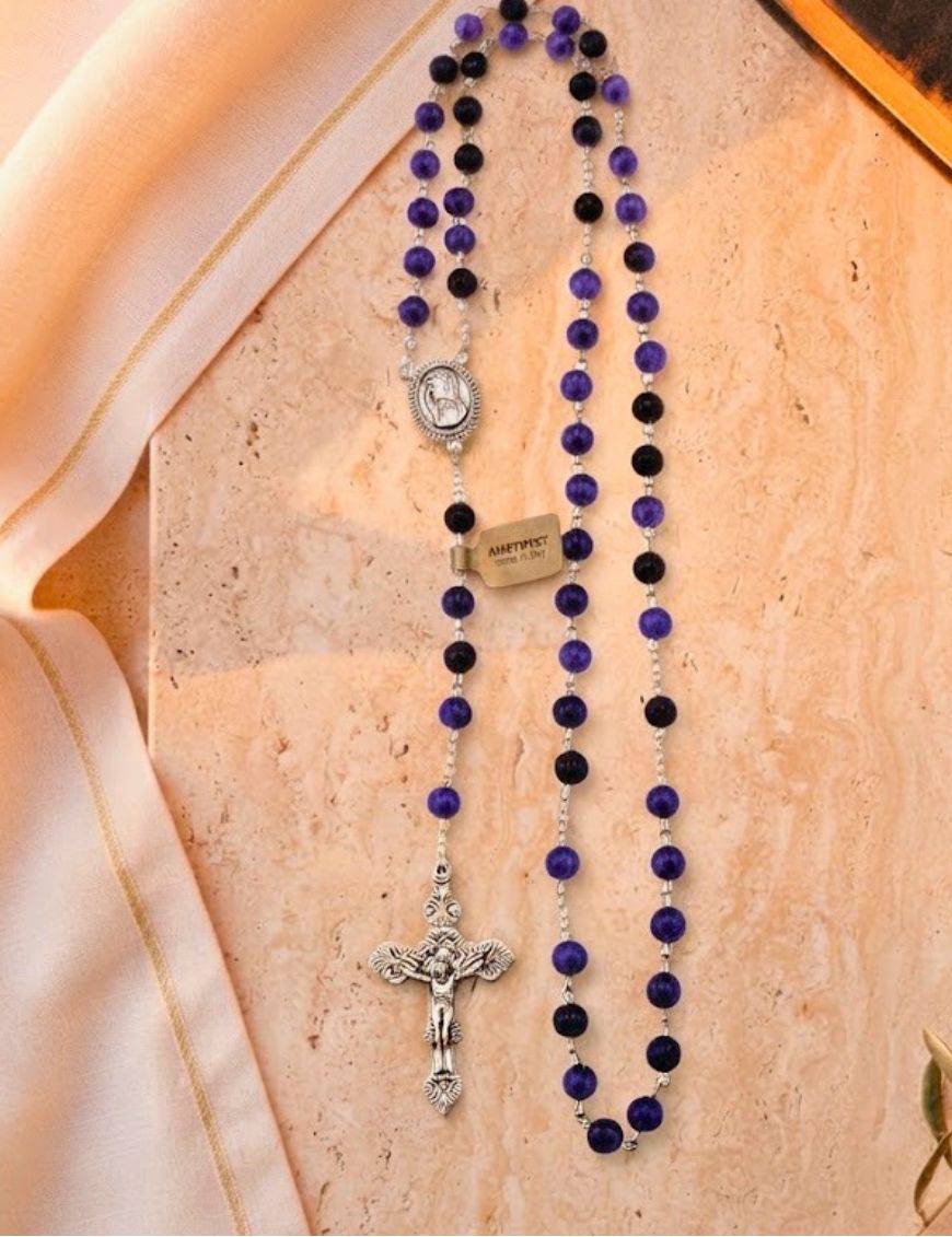 Chapelet Chaine - Crucifix - Perles en Améthyste