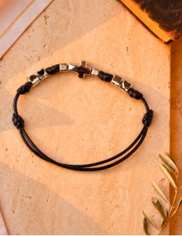 Bracelet cordon croix métal+coeur