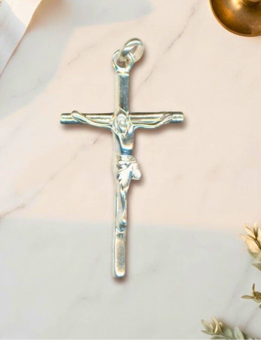 Pendentif Crucifix argent avec christ rhodié