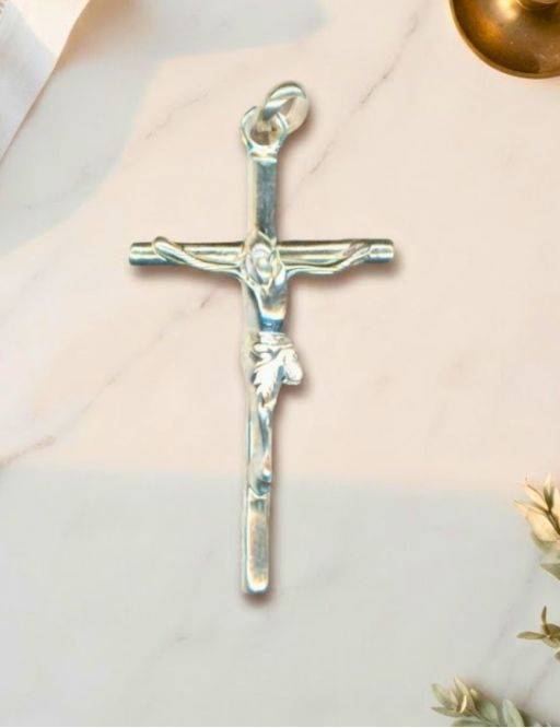 Pendentif Crucifix argent avec christ rhodié