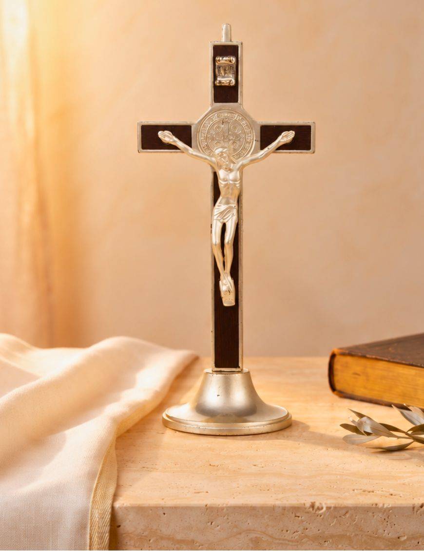 Crucifix sur pied ou calvaire / Croix de Saint Benoit
