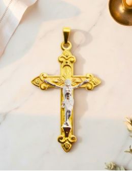 Pendentif crucifix plaqué or, Christ argent 925