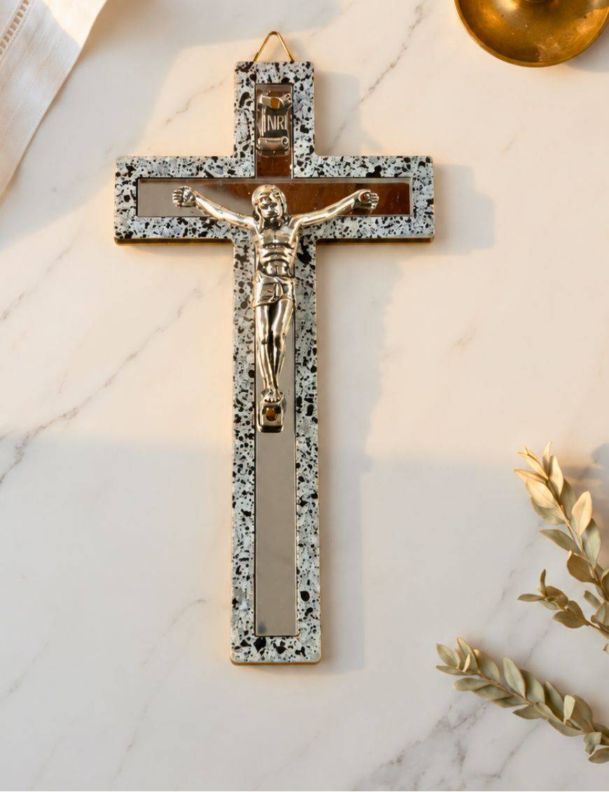 Crucifix 12 cm type granit/miroir