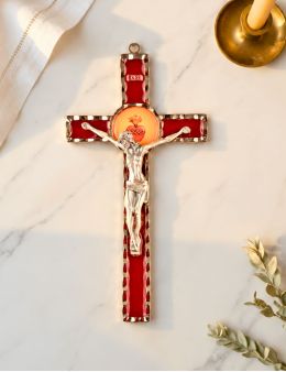 Crucifix / croix de Saint Benoit métal et émail avec Sacré Coeur de Jésus