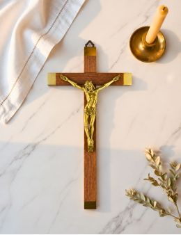 Crucifix / croix en bois 30 cm et christ en bronze