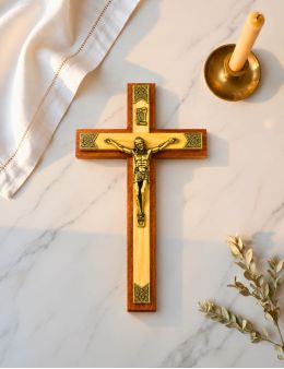 Crucifix / croix avec double bois et métal 20 cm