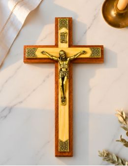Crucifix / croix avec double bois et métal 20 cm