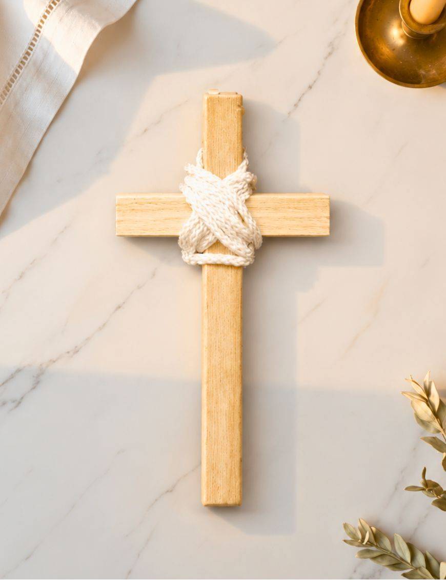 Croix communion bois 9.5 cm + cordon