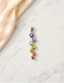 Pendentif argent 7 chakras ronds irréguliers