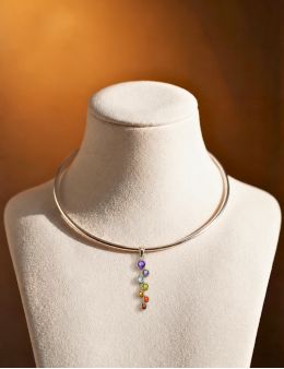 Pendentif argent 7 chakras ronds irréguliers