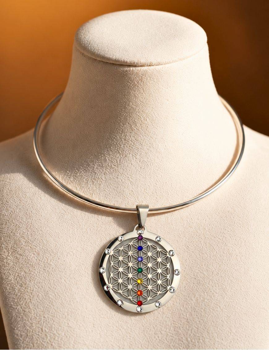 Pendentif plaqué Argent Orné - 7 chakras - Linéaire