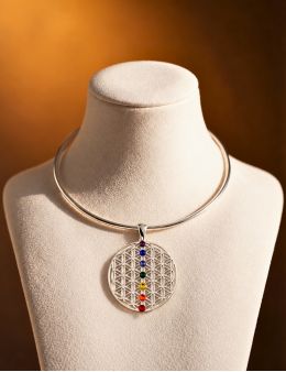 Petit Pendentif plaqué Argent - 7 chakras - Linéaire
