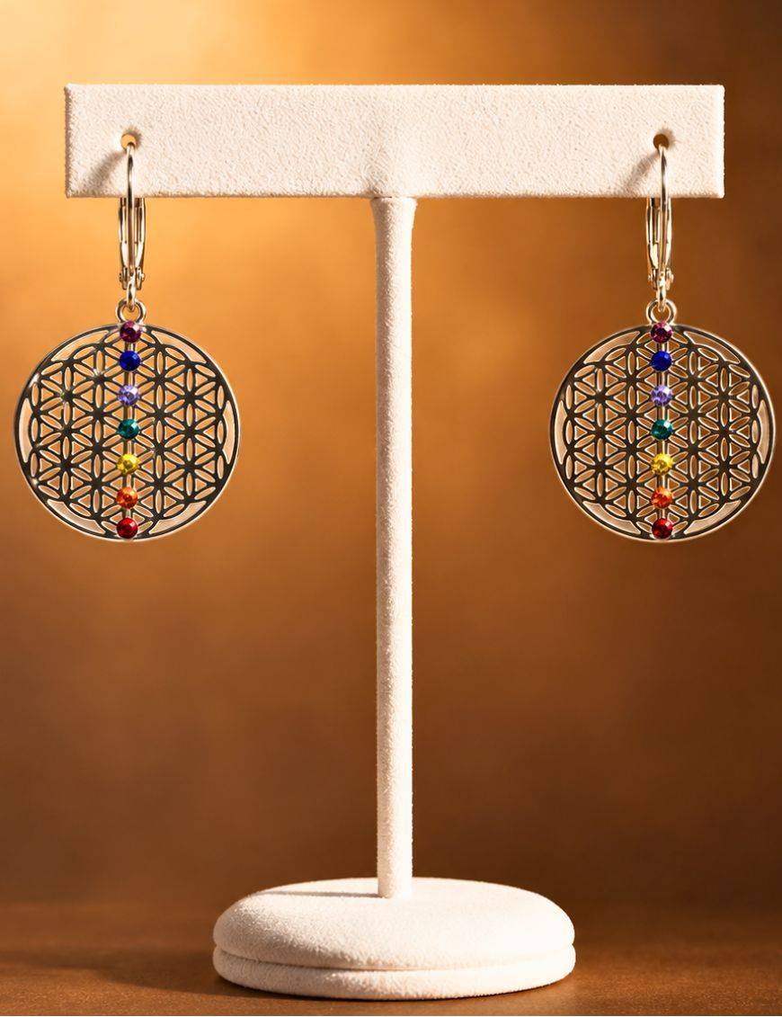Boucles d'oreilles plaquée Argent - 7 chakras - Linéaire 