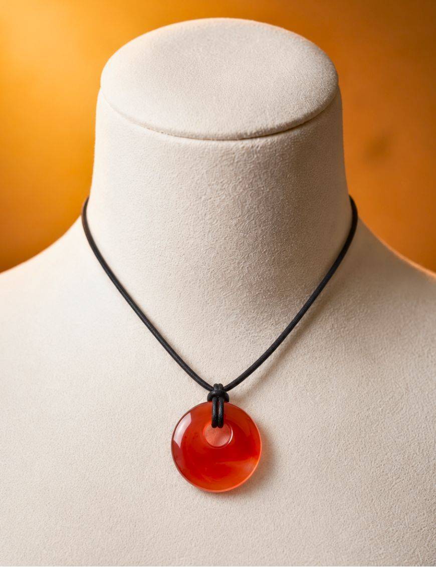 Pendentif pierre ronde percée - Vierge - Cornaline