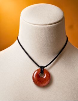 Pendentif pierre ronde percée - Lion - Pierre du soleil - Goldstone