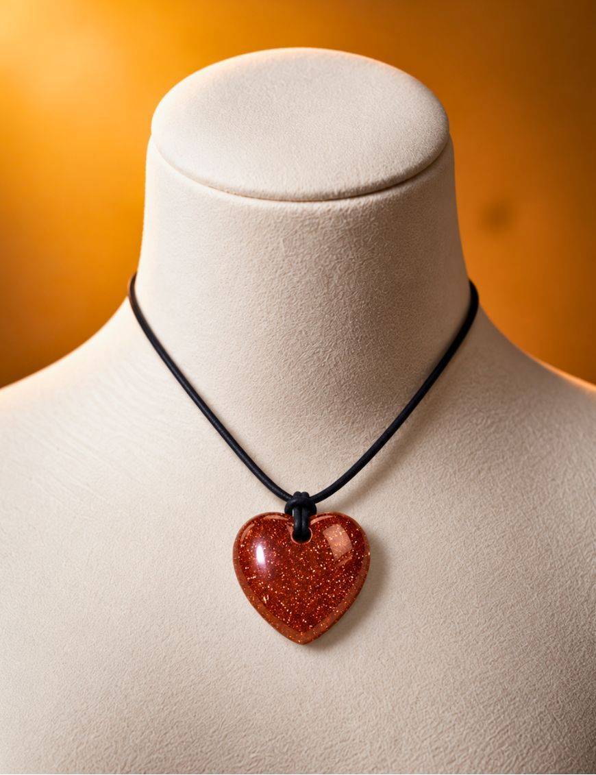 Pendentif coeur Zodiac Lion Pierre de Soleil - Goldstone